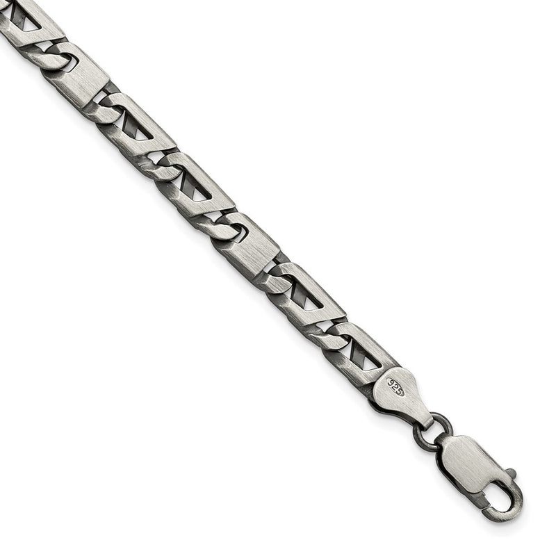 Sterling Silver Antiqued Brushed Link Chain Bracelet