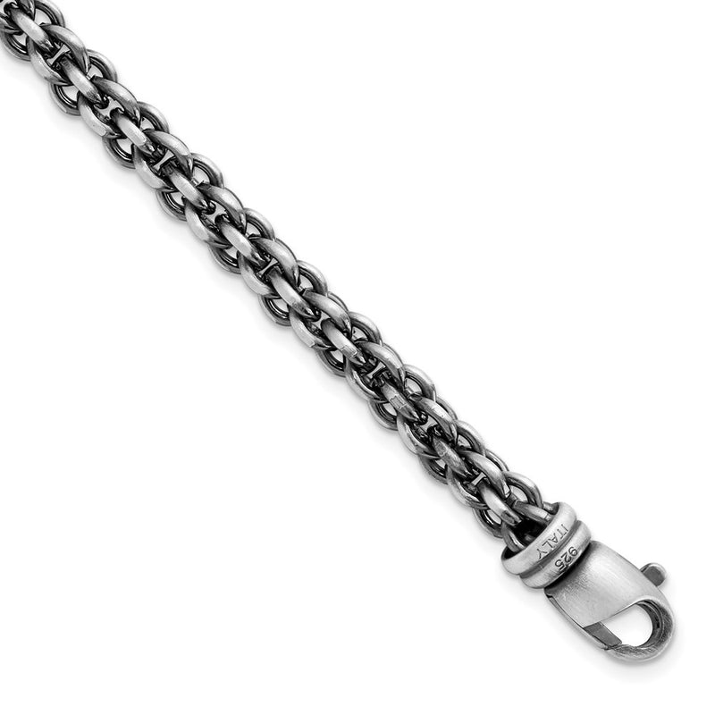 8.5 Inch Sterling Silver Mens Antiqued Brushed Woven Link Bracelet