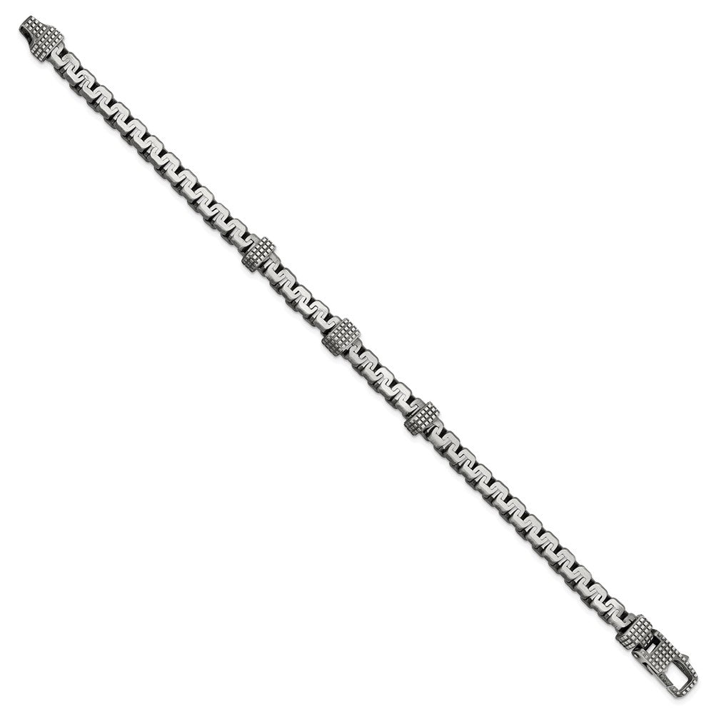 8.5 Inch Sterling Silver Mens Antiqued Brushed Textured Link Bracelet