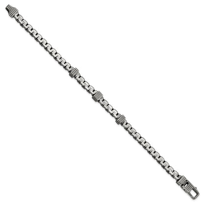8.5 Inch Sterling Silver Mens Antiqued Brushed Textured Link Bracelet