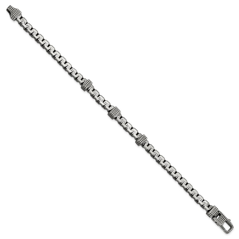 8.5 Inch Sterling Silver Mens Antiqued Brushed Textured Link Bracelet