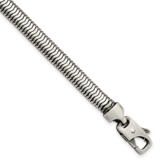 8.5 Inch Sterling Silver Brushed Antiqued Herringbone Chain Bracelet