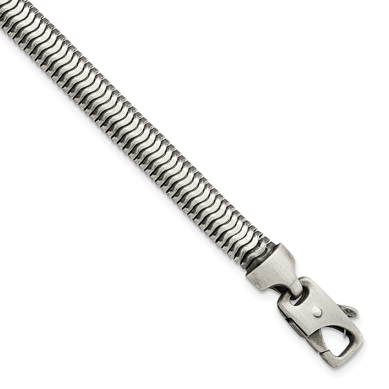 8.5 Inch Sterling Silver Brushed Antiqued Herringbone Chain Bracelet