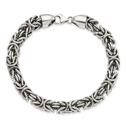 Sterling Silver Polished & Antiqued Byzantine Chain Bracelet