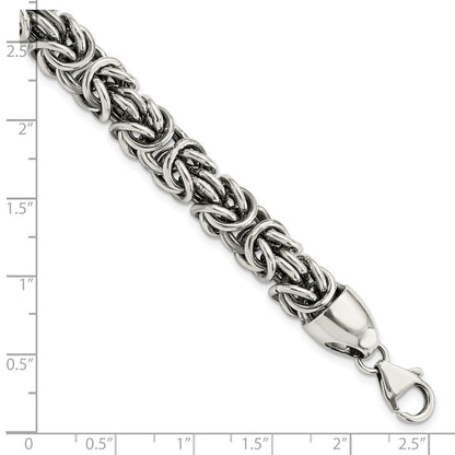 Sterling Silver Polished & Antiqued Byzantine Chain Bracelet