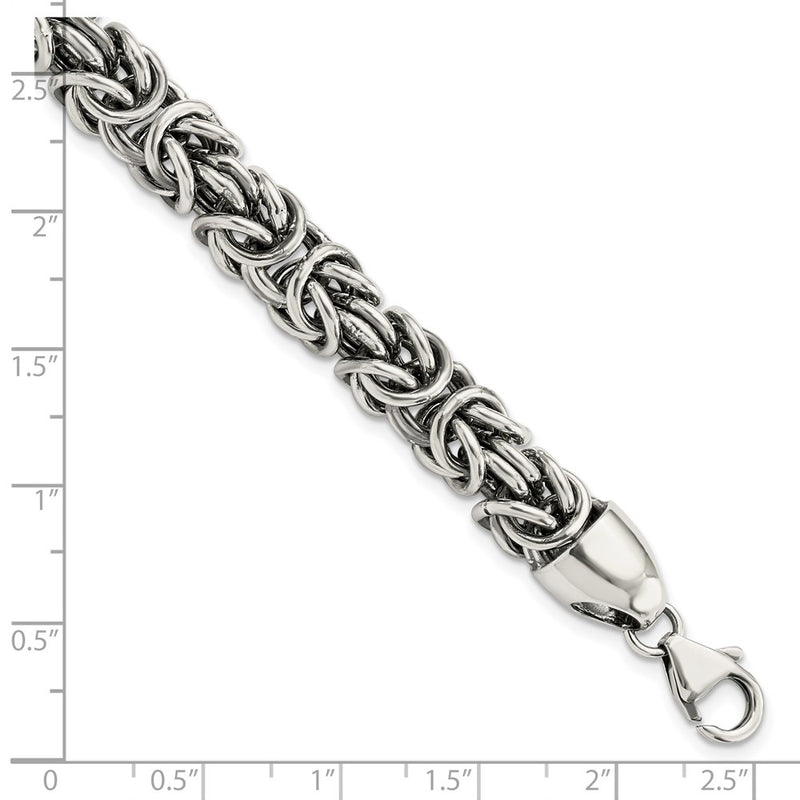 8.5 Inch Sterling Silver Polished & Antiqued 8.5In Byzantine Bracelet