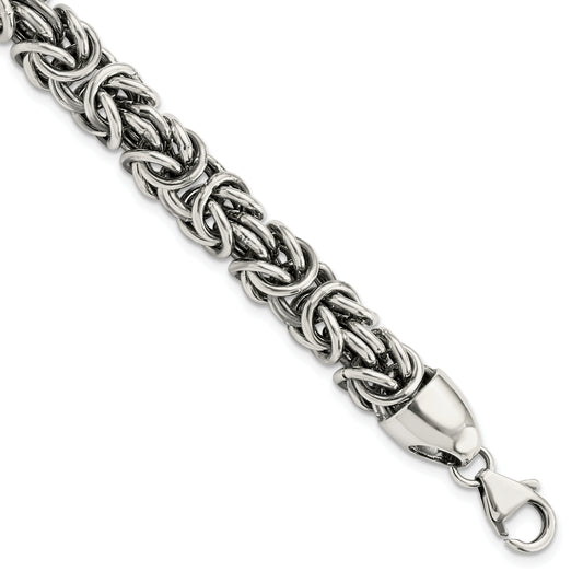 8.5 Inch Sterling Silver Polished & Antiqued 8.5In Byzantine Bracelet