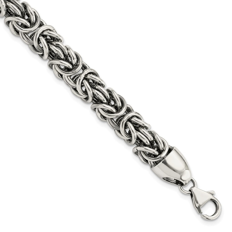 8.5 Inch Sterling Silver Polished & Antiqued 8.5In Byzantine Bracelet