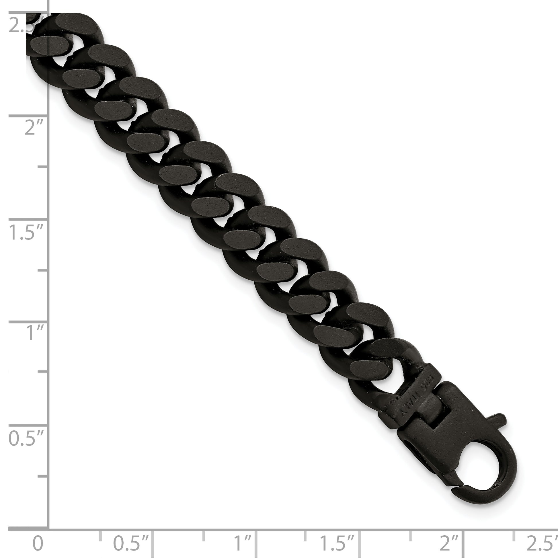 8.5 Inch Sterling Silver Mens Matte Finish Black Ruthenium Curb Bracelet