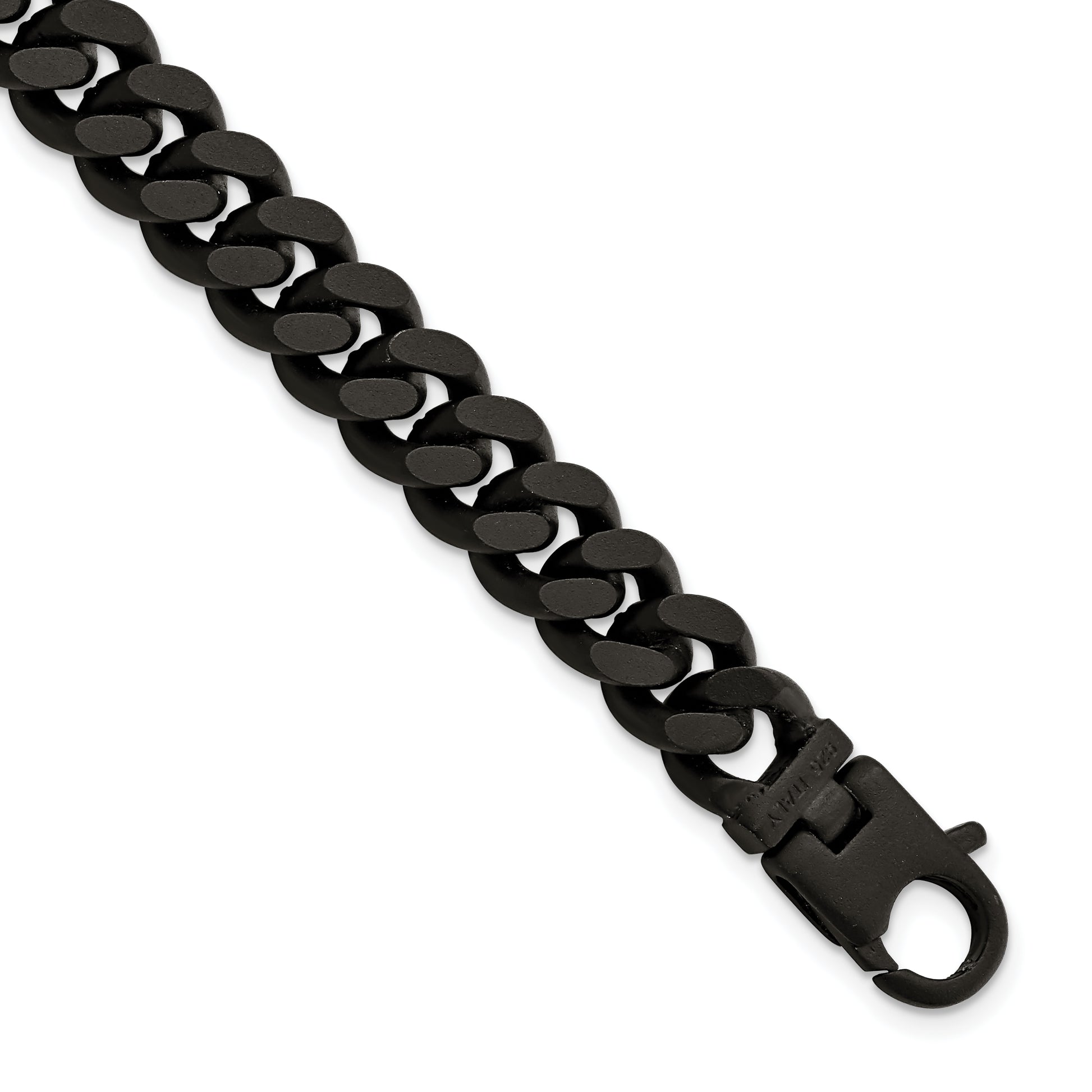 8.5 Inch Sterling Silver Mens Matte Finish Black Ruthenium Curb Bracelet