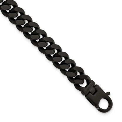 8.5 Inch Sterling Silver Mens Matte Finish Black Ruthenium Curb Bracelet