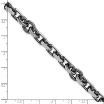 Sterling Silver Mens Antiqued Brushed Cable/Twisted Rolo Chain Bracelet