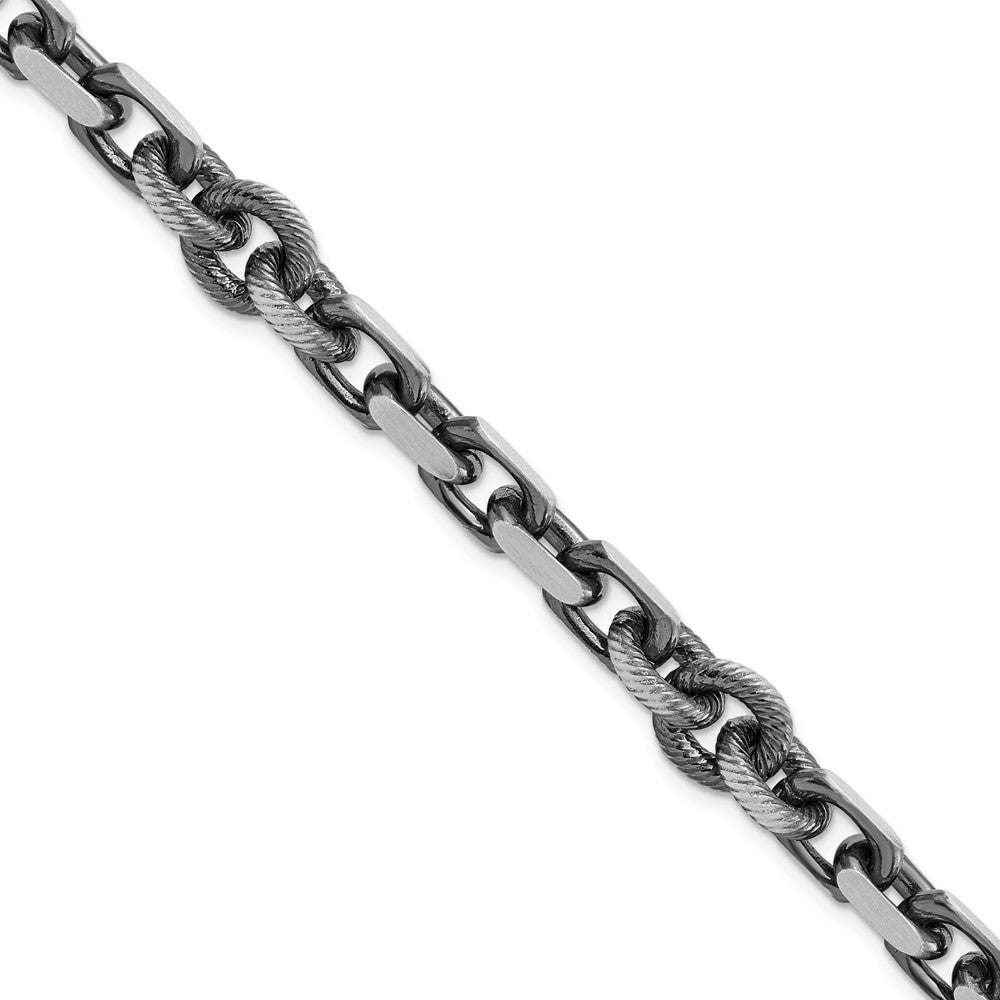 Sterling Silver Mens Antiqued Brushed Cable/Twisted Rolo Chain Bracelet
