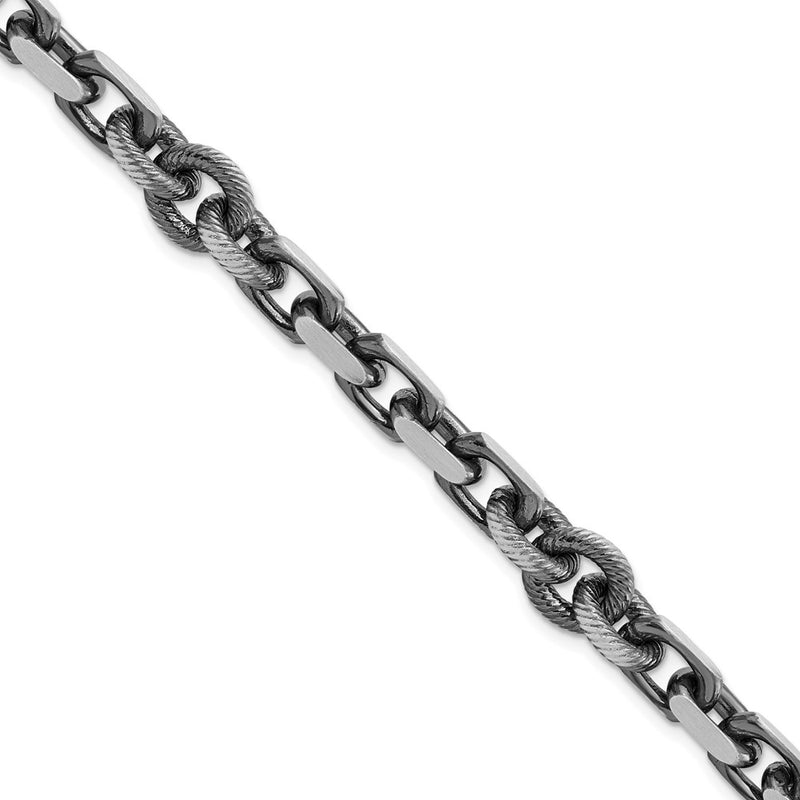 Sterling Silver Mens Antiqued Brushed Cable/Twisted Rolo Chain Bracelet