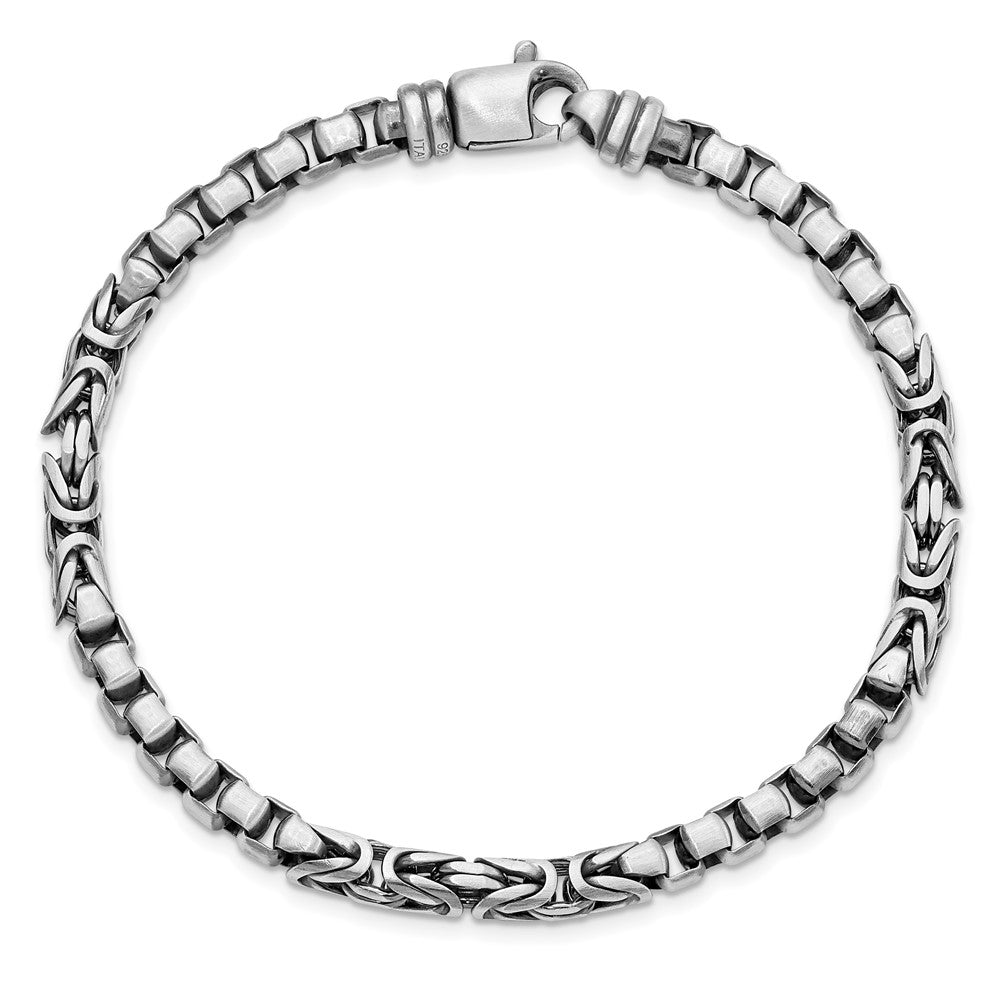 Sterling Silver Mens Antiqued Brush Byzantine/Box Link Chain Bracelet