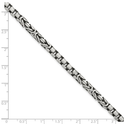 Sterling Silver Mens Antiqued Brush Byzantine/Box Link Chain Bracelet