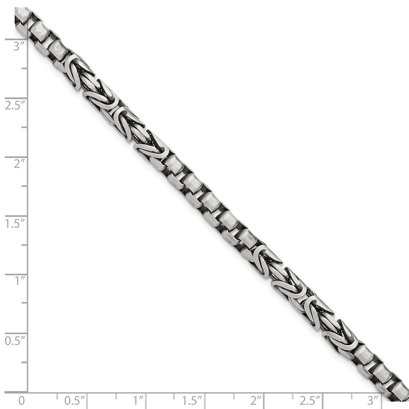 Sterling Silver Mens Antiqued Brush Byzantine/Box Link Chain Bracelet
