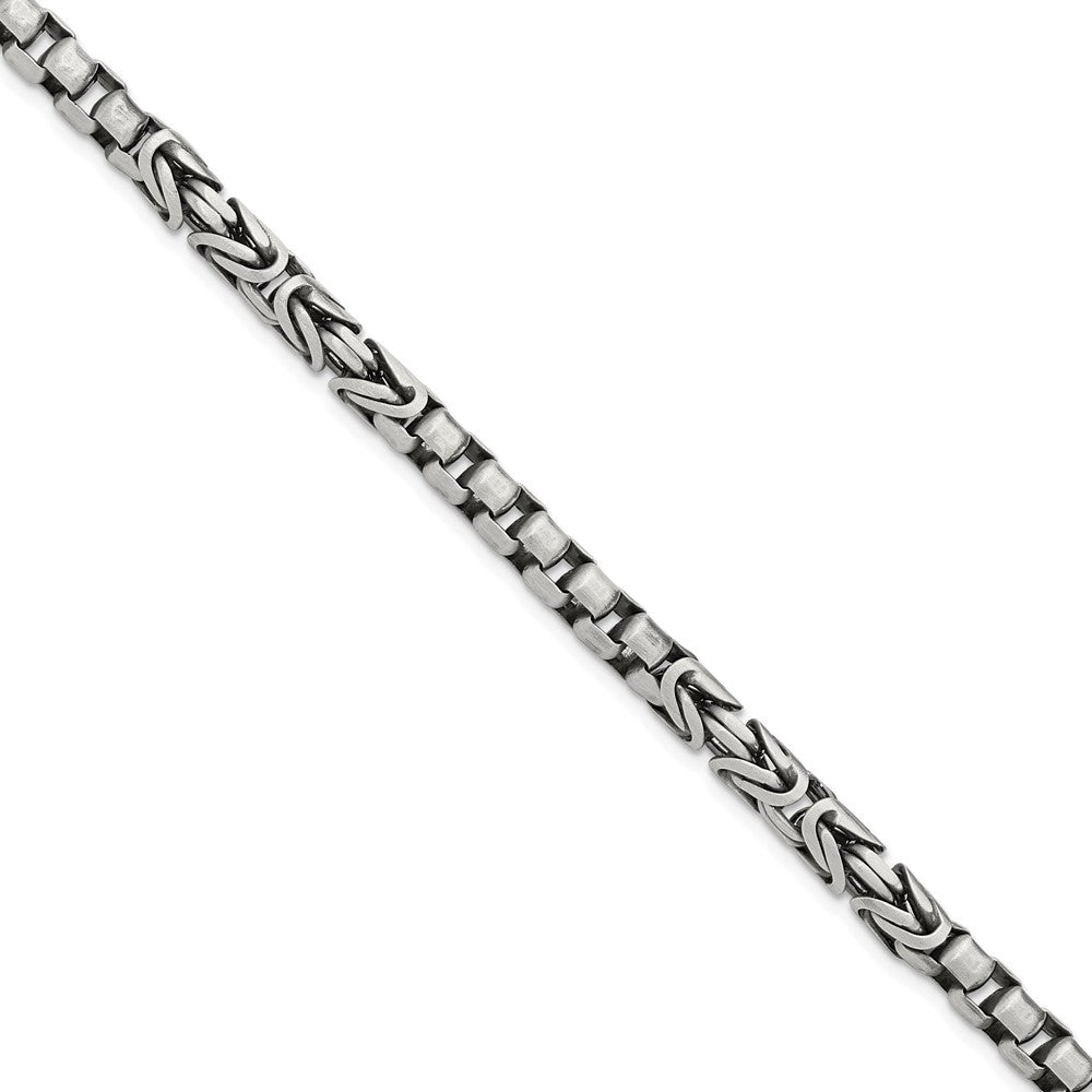 Sterling Silver Mens Antiqued Brush Byzantine/Box Link Chain Bracelet