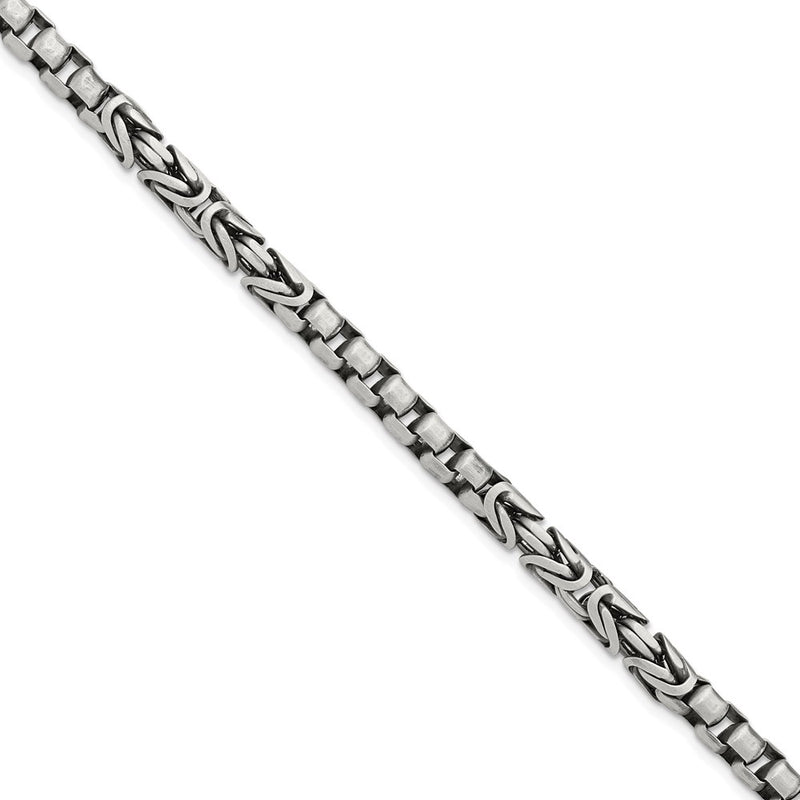 Sterling Silver Mens Antiqued Brush Byzantine/Box Link Chain Bracelet