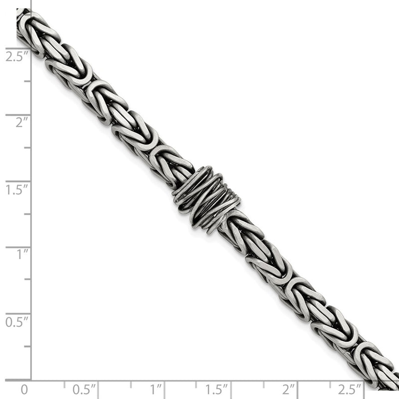 Sterling Silver Mens Antiqued Brushed Square Byzantine Chain Bracelet