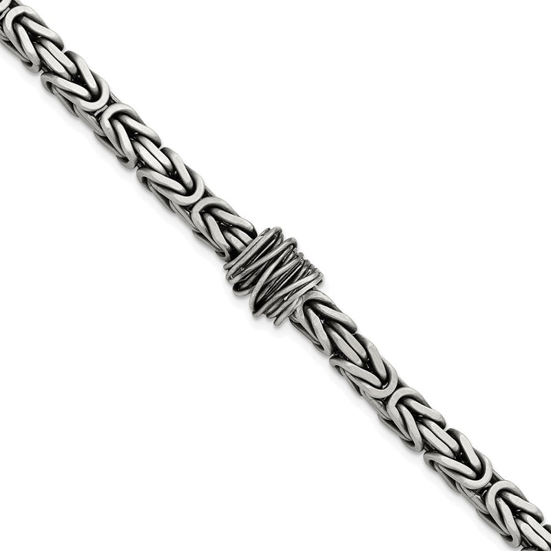 Sterling Silver Mens Antiqued Brushed Square Byzantine Chain Bracelet