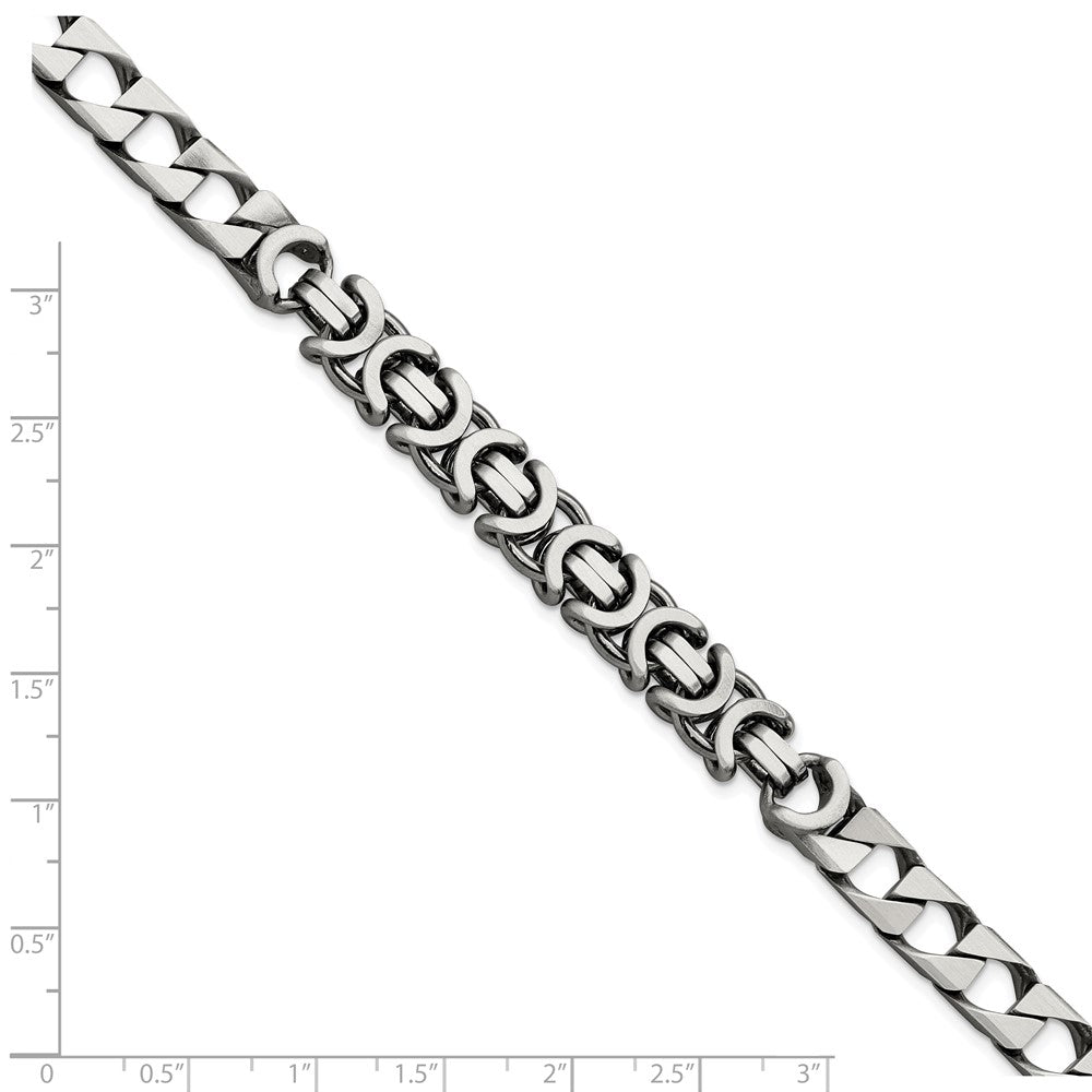 8.5 Inch Sterling Silver Mens Antiqued Brushed Curb/Circles Bracelet