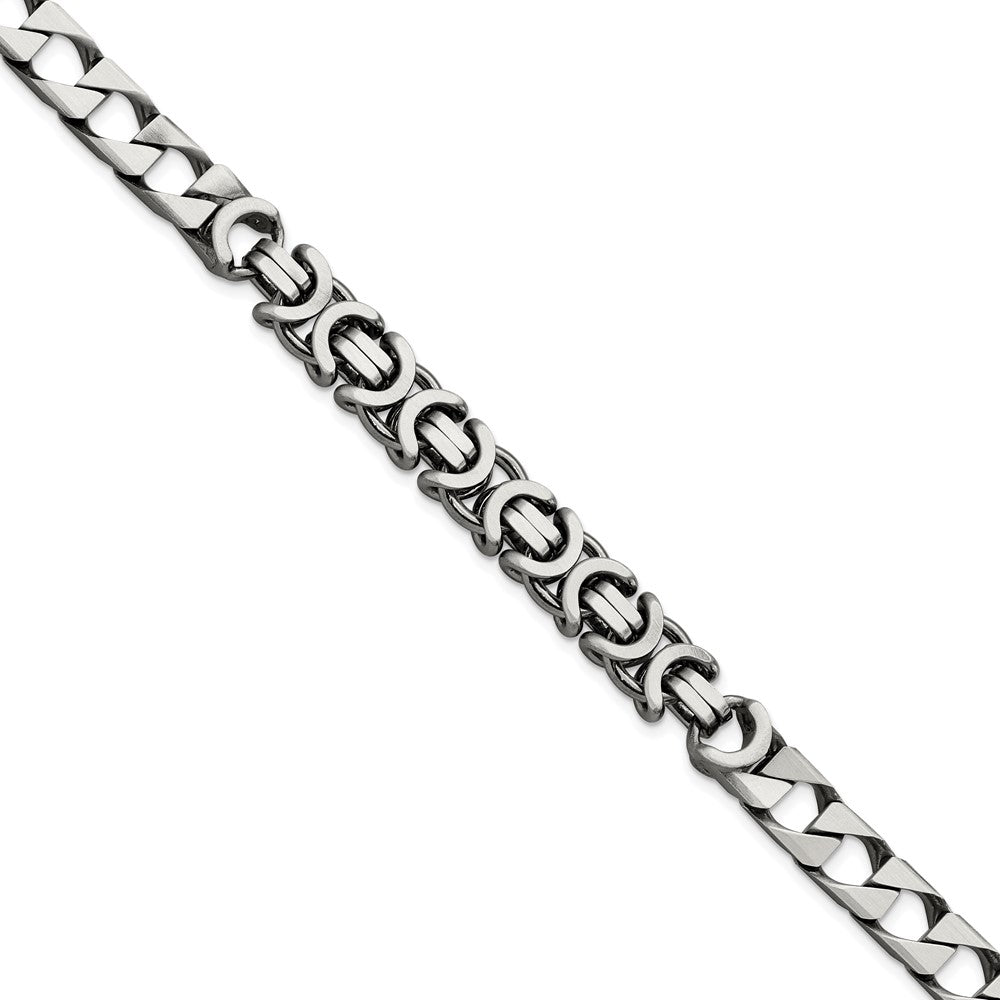 8.5 Inch Sterling Silver Mens Antiqued Brushed Curb/Circles Bracelet