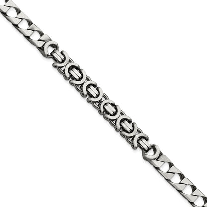 8.5 Inch Sterling Silver Mens Antiqued Brushed Curb/Circles Bracelet
