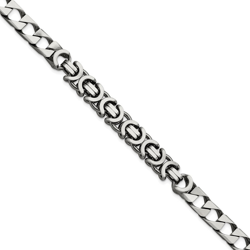 8.5 Inch Sterling Silver Mens Antiqued Brushed Curb/Circles Bracelet