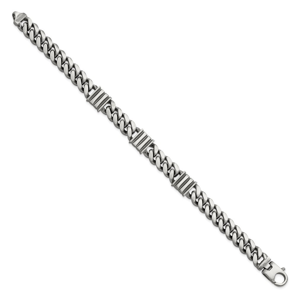 8.5 Inch Sterling Silver Mens Antiqued Brushed Curb/Bar Bracelet