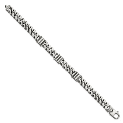 8.5 Inch Sterling Silver Mens Antiqued Brushed Curb/Bar Bracelet