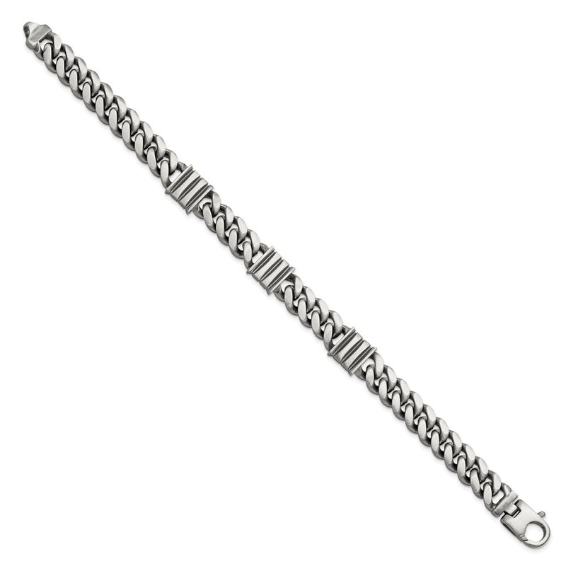 8.5 Inch Sterling Silver Mens Antiqued Brushed Curb/Bar Bracelet