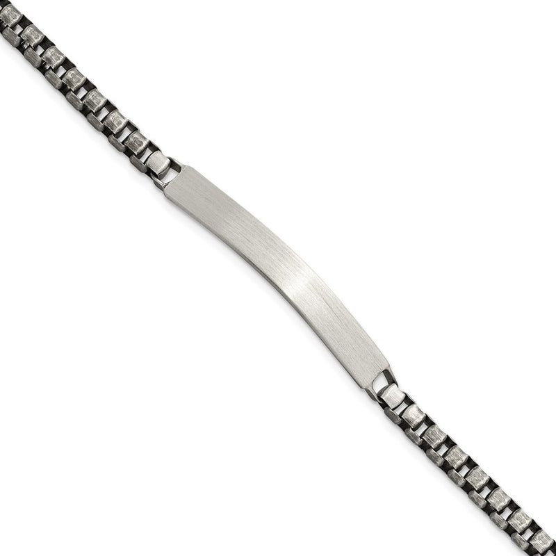 8 Inch Sterling Silver Antiqued Brushed Id Box Bracelet