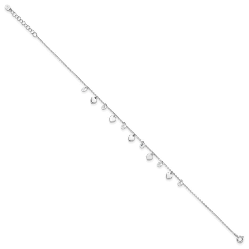 Sterling Silver Rh-Plated Polish And Brushed Heart Cz 8.75In Plus 1Inext An