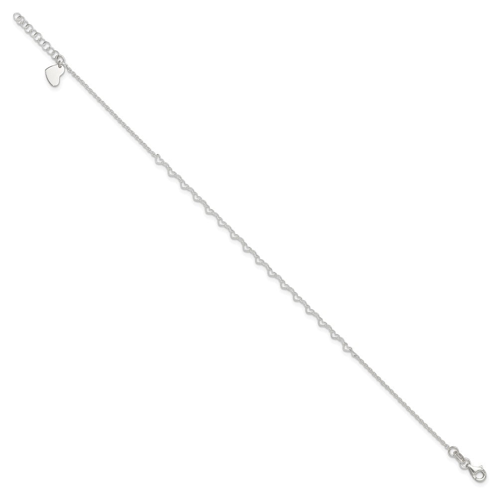 Sterling Silver Heart Link 9In Plus 1 In Ext. Anklet