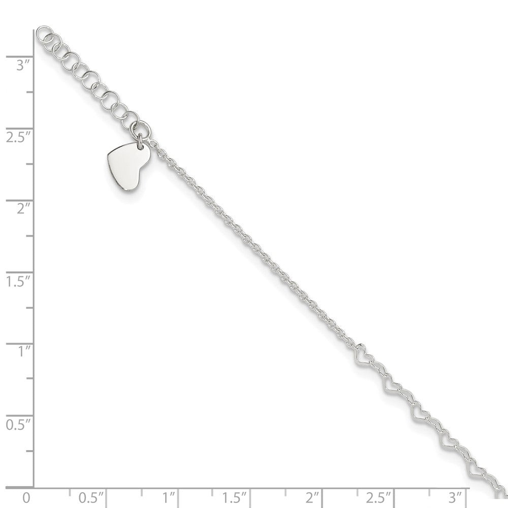 Sterling Silver Heart Link 9In Plus 1 In Ext. Anklet