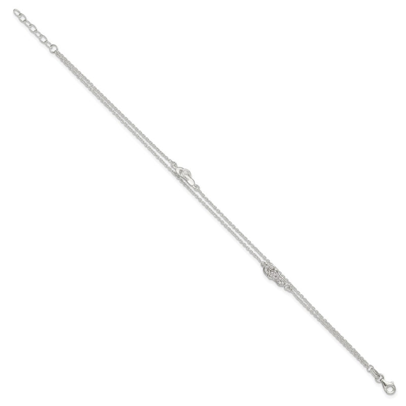 Sterling Silver Cz Flip Flop 9In Plus 1In Ext. Anklet
