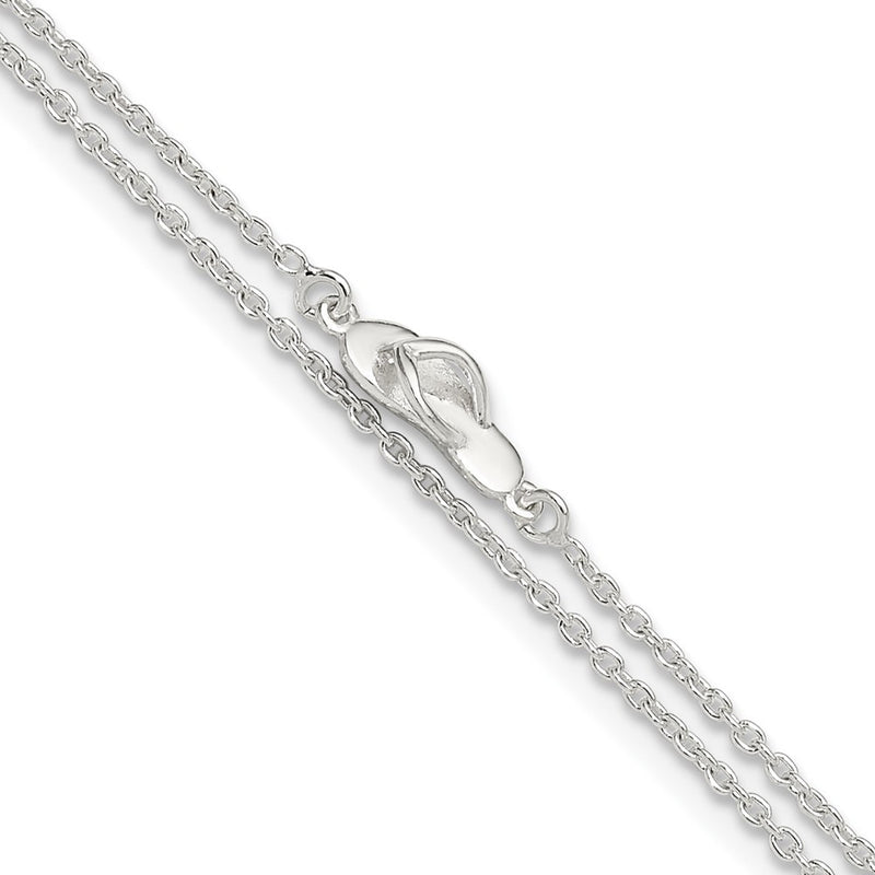 Sterling Silver Cz Flip Flop 9In Plus 1In Ext. Anklet
