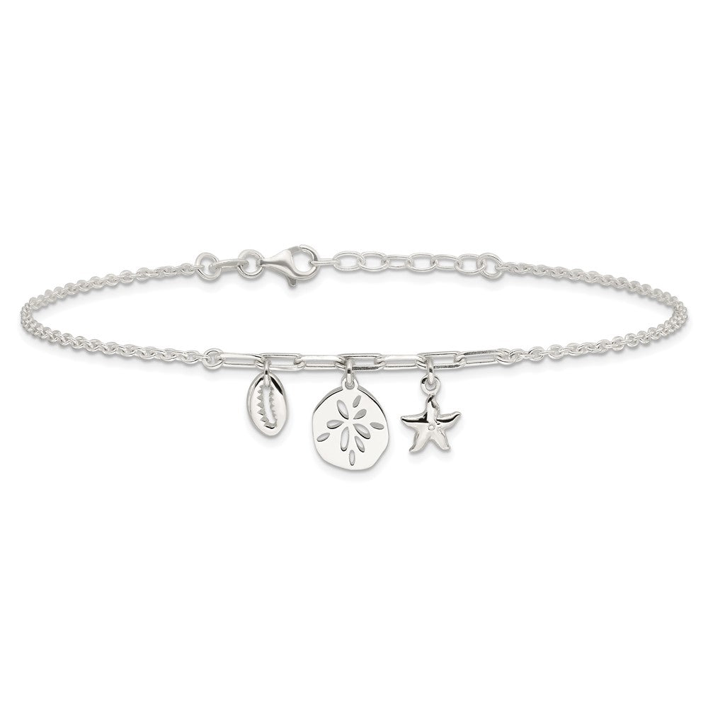 Sterling Silver Shells 9In Plus 1 In Ext. Anklet