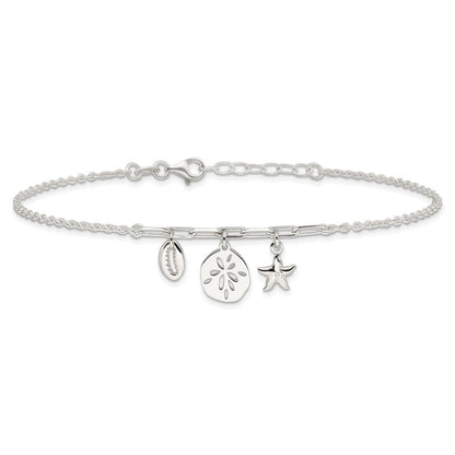 Sterling Silver Shells 9In Plus 1 In Ext. Anklet