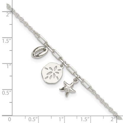 Sterling Silver Shells 9In Plus 1 In Ext. Anklet