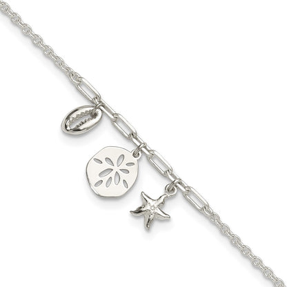 Sterling Silver Shells 9In Plus 1 In Ext. Anklet