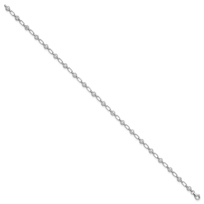 Sterling Silver Rhodium-Plated Polished Cz Anklet