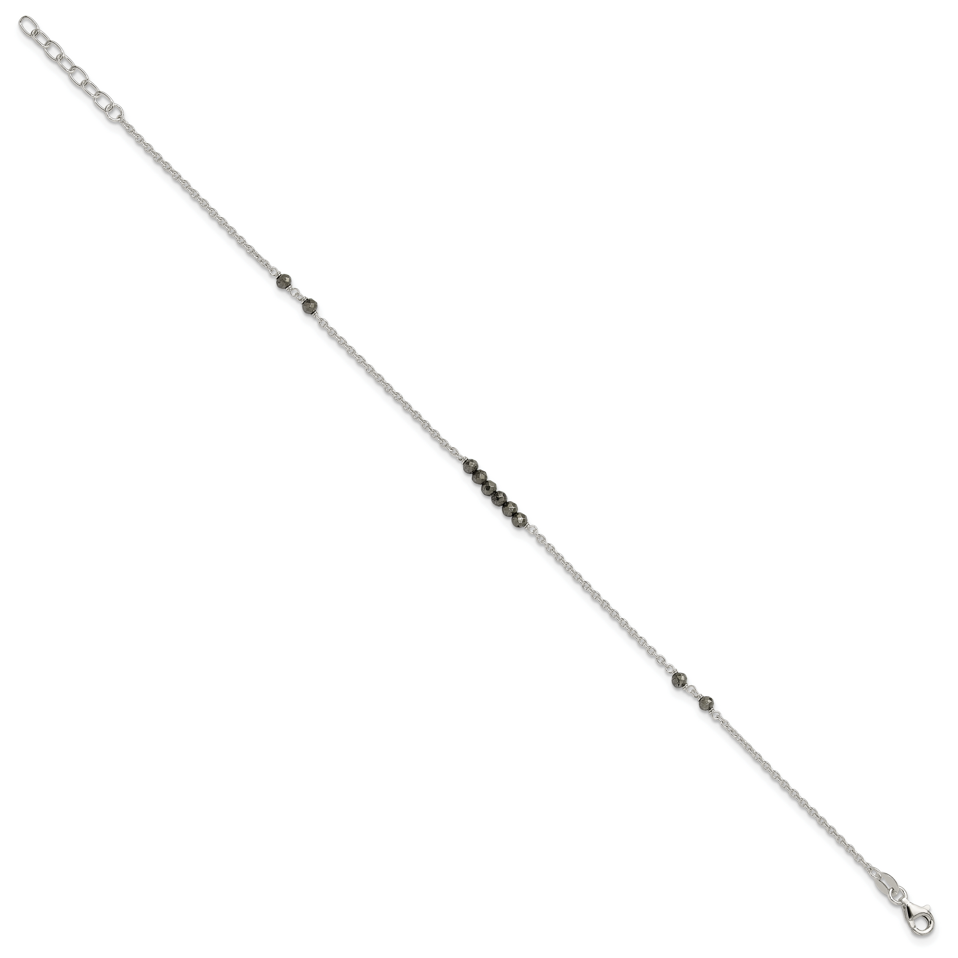 Sterling Silver Black Cz Beads 9In Plus 1 In Ext. Anklet
