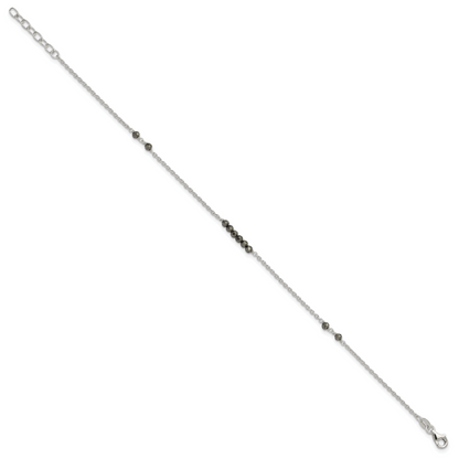 Sterling Silver Black Cz Beads 9In Plus 1 In Ext. Anklet