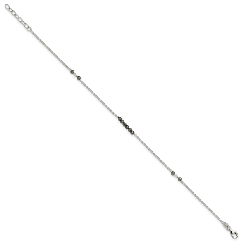 Sterling Silver Black Cz Beads 9In Plus 1 In Ext. Anklet