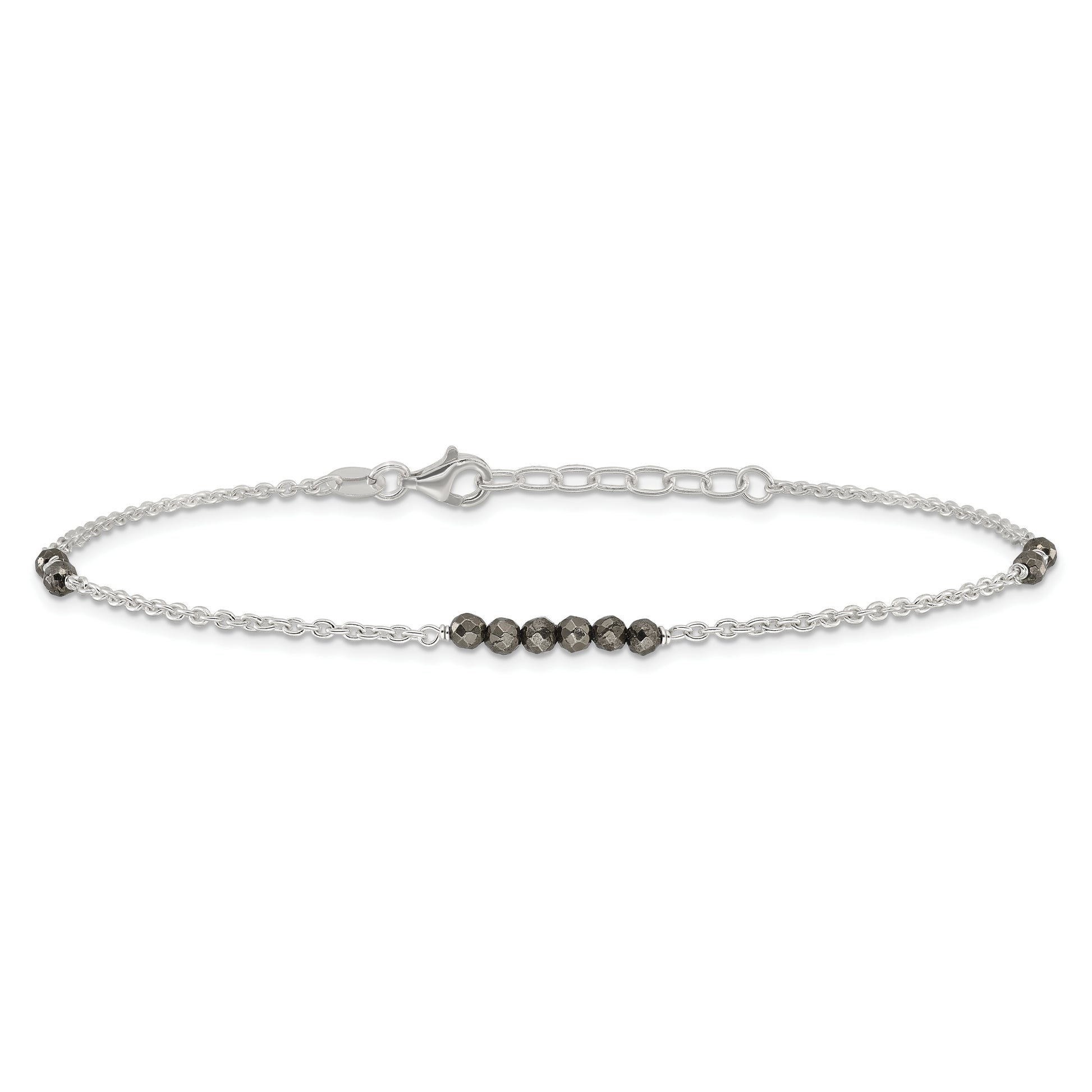 Sterling Silver Black Cz Beads 9In Plus 1 In Ext. Anklet