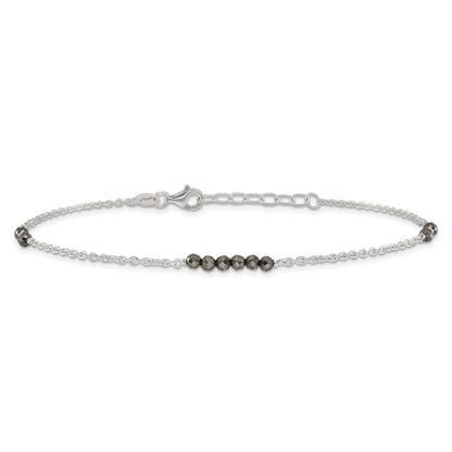 Sterling Silver Black Cz Beads 9In Plus 1 In Ext. Anklet
