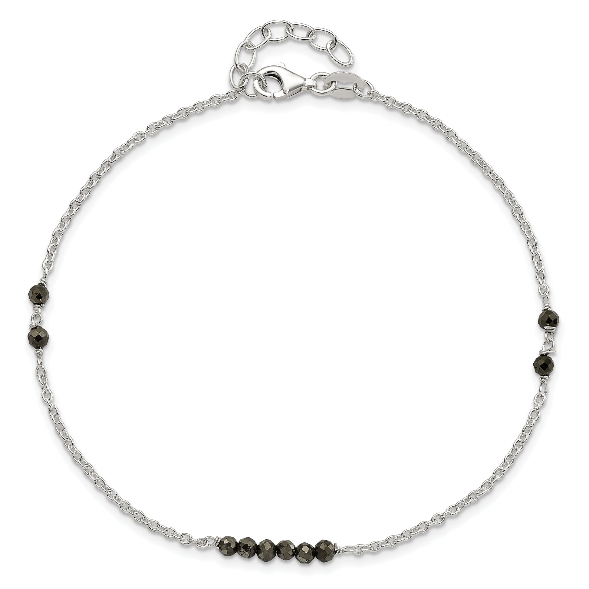 Sterling Silver Black Cz Beads 9In Plus 1 In Ext. Anklet