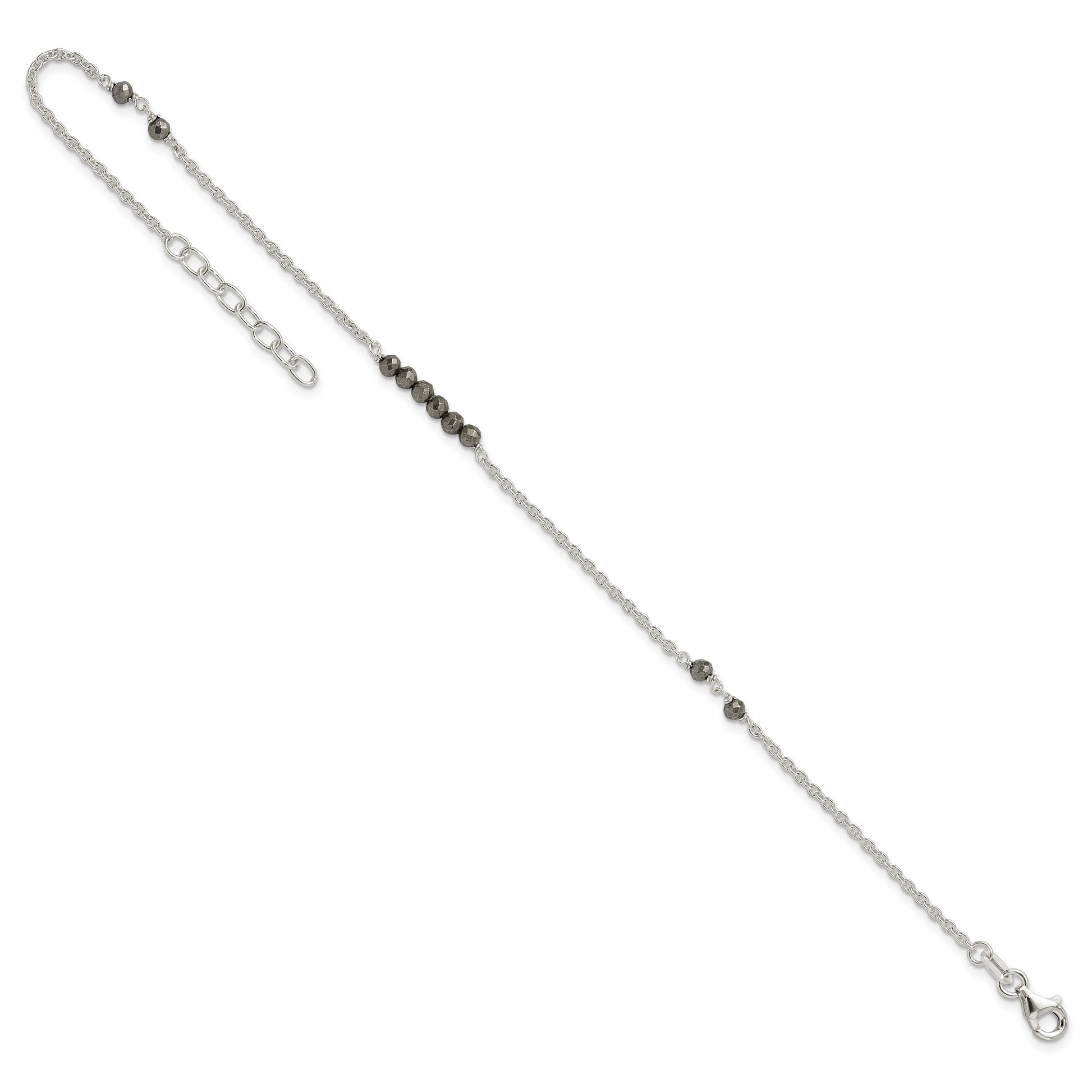 Sterling Silver Black Cz Beads 9In Plus 1 In Ext. Anklet
